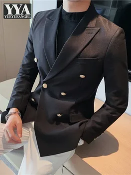 New Business Casual Double Breasted Mens Suit Jacket Fashion Office Solid Color Blazer Coat Slim Fit Spring Autumn Blazers Tops