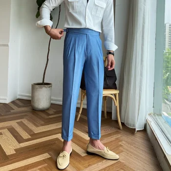 British Style Blue Office Kelnės Vyriškos kelnės Trend Prekės ženklas Fashion Casual Ppants Pantalon De Vestir Hombre Kelnės Kelnės Žmogui