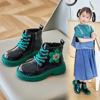 Mergaičių batai Universalios gėlės Klasikinis blizgus PU 2023 laisvalaikio batai Universalūs vaikai Mada Šone užtrauktukas Vaikiški aulinukai Klasikinis