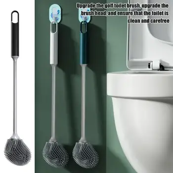 Tualeto šepetys Golfo forma Silikoninis tualeto šepetys Ilga rankena Minkšti šeriai Greitai džiūsta Universalūs higieniški vonios kambario aksesuarai
