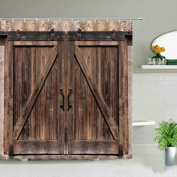retro medinės durys Dušo užuolaidų komplektas Kaimiškos senos senovinės tvarto durys Medžiaginės vonios užuolaidos Sodybos vonios dekoro vonios ekrano kabliukai