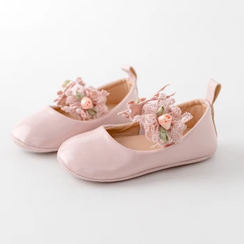 Baby Girl Premium PU Flats Infant Flower First Walker lovelės batai vakarėlių festivaliui Kūdikių dušas