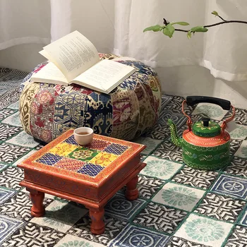 Rankų darbo dažytas mažas arbatos staliukas Indijoje, šeimos tatami, miegamasis, balkonas, įlankos langas, Pietryčių Azijos mini staliukas
